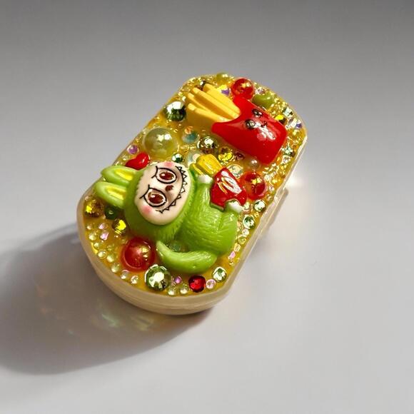 Handmade Decoden Mini Pill Box Labubu Cute Fry Monster, Kawaii Night Day Case - Picture 2 of 4